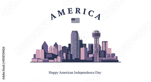 Vector illustration of Dallas city skyline with American flag for Independence Day