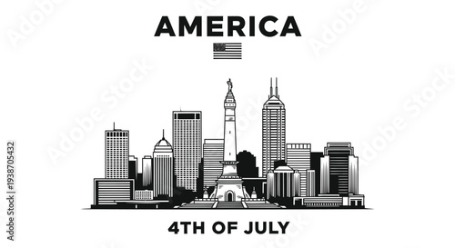 Vector illustration of New York City skyline with 4th of July theme