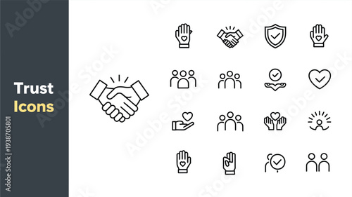Collection of trust and partnership icons isolated on white background