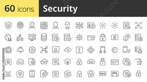 Set of cybersecurity and digital protection icons isolated on white background