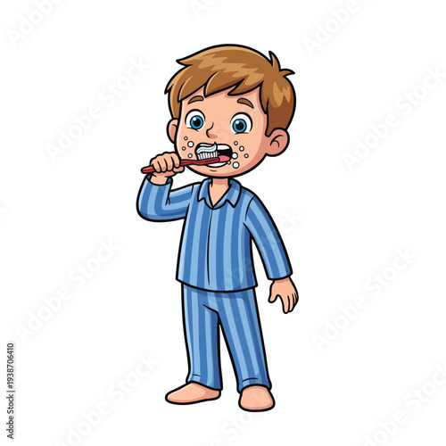 Young Boy Feeling Unwell and Holding His Tooth in Pajama Suit