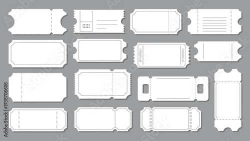 Collection of blank vintage style tickets isolated on white background