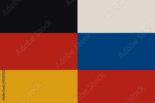 German and Russian federal state Official Symbol Side by Side. National Flag Combination Image. Close Up Sign. Close-Up International Relations Concept Illustration