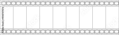 Decorative architectural frieze or border design featuring repeating geometric patterns with circles and squares, vertical rectangular panels in minimalist line art style.