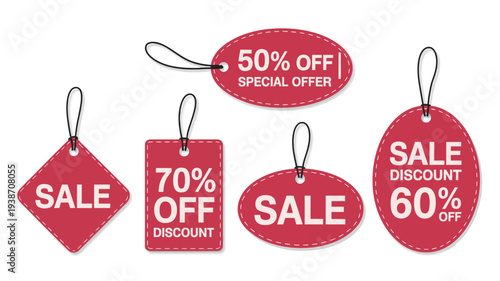 Set of sale discount price tags isolated on white background