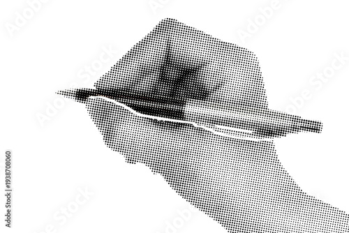 Hand holding a business pen like writing, isolated on transparent background with vintage newspaper print texture. Concept of business communication, signing documents and retro print style