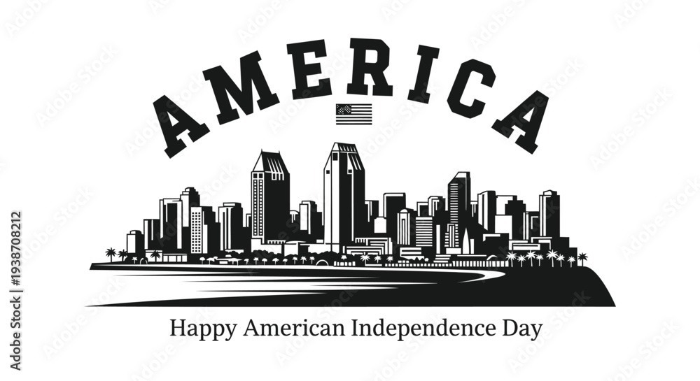 Obraz premium Vector illustration of American Independence Day cityscape