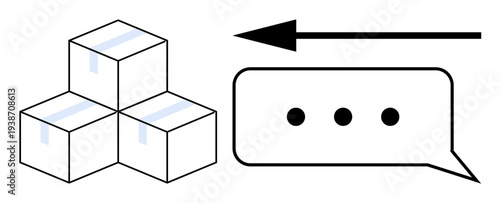 Logistics concept. Logistics ed with packages, arrow, and communication speech bubble. Logistics addressing shipment tracking, inventory, and customer communication. For ecommerce, delivery apps