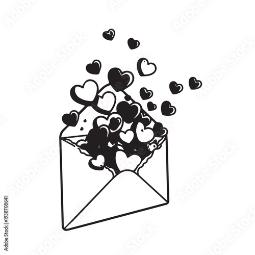 Romantic Heart Mail Illustration Featuring Open Envelope with Floating Hearts and Gifted Message.