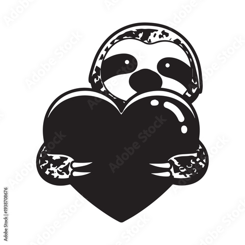 Playful sloth holding a heart embraces love and warmth in a cute cartoon illustration.