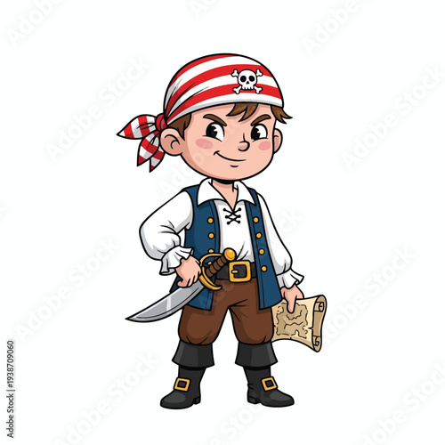 Young Pirate with Sword and Treasure Map