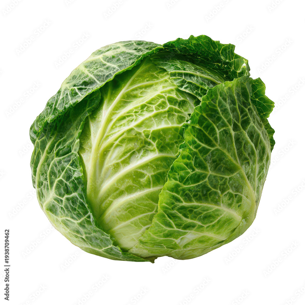 Fototapeta premium Fresh green cabbage head isolated on transparent background