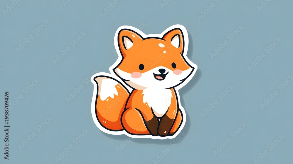 Fototapeta premium Cute Cartoon Fox Sticker Illustration.