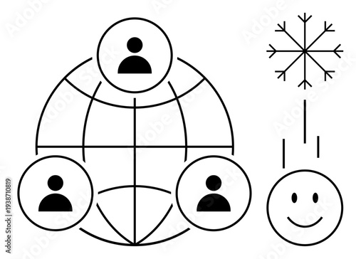 Global communication network. Global connections by people icons and interconnected lines. Global network fostering teamwork and communication. For online collaboration, social platforms