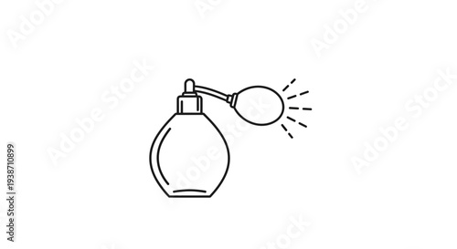 Vintage perfume bottle with atomizer spray, minimalist line art icon