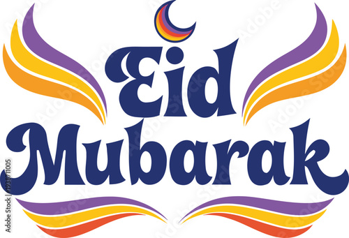 Simple Eid Mubarak Calligraphy Title With Crescent Moon Isolated on White
