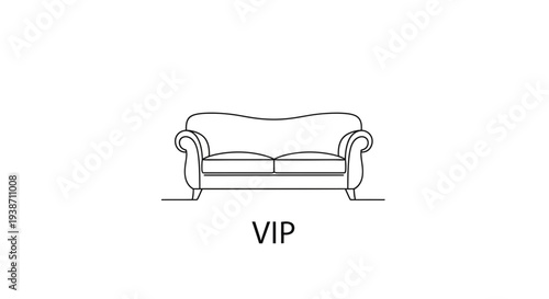VIP Sofa Line Art Icon, Minimalist Furniture Design, Elegant Couch Outline