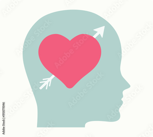 Love, Valentine's Day, heart, passion, romance, in love, Cupid. Pink color, mind, head, thought, desire. Concept, icon, shape, silhouette