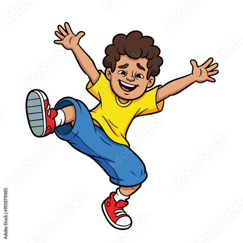 Joyful Child Jumping and Playing Outdoors Expressing Happiness and Energy