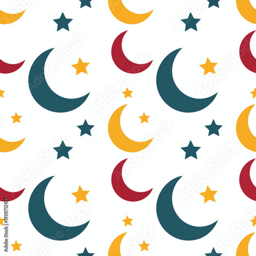 Colorful Pattern of Moons and Stars for Nighttime and Dream Related Designs