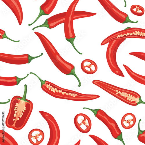Fresh Red Chili Peppers Pattern for Spicy Cooking and Food Presentation