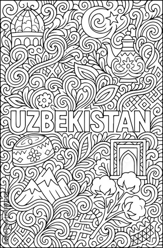 Uzbekistan hand drawn vector illustration doodle art line art coloring page for kids