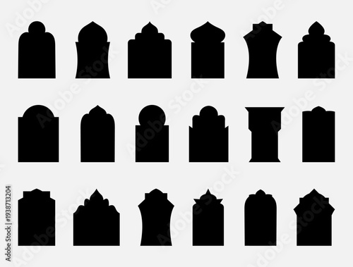 Collection of 18 arches. Outline, black, white.
