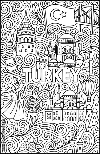 Turkey hand drawn vector illustration doodle art line art coloring page for kids