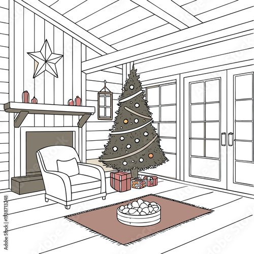 Inviting Holiday Living Room Scene with Fireplace and Seasonal Charm.