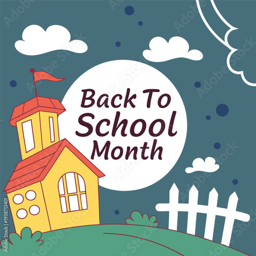 Bright Back to School Month Illustration with Cheerful School Building.