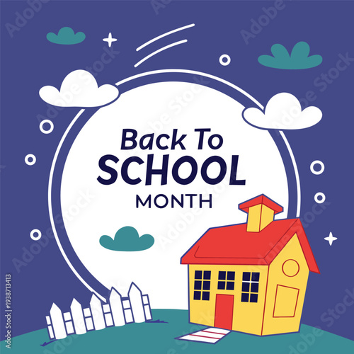 Playful School Scene Graphic Celebrating Back to School Month.