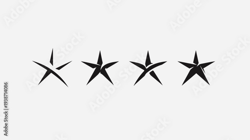 Four stylized star shapes in black, arranged in a row, isolated on a light background