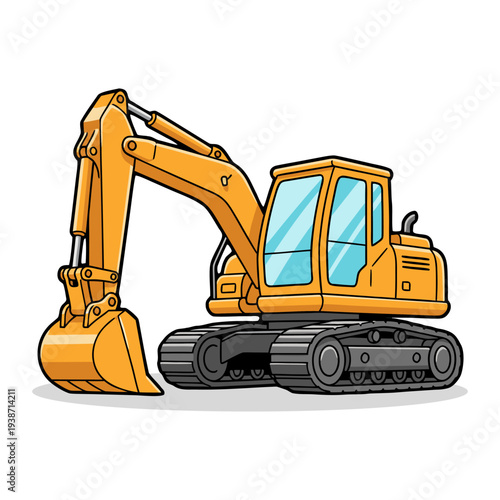 Cartoon Excavator Construction Machine Heavy Equipment Illustration