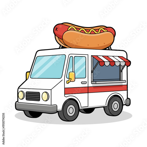 Cute Cartoon Hotdog on Top Food Truck Illustration Design