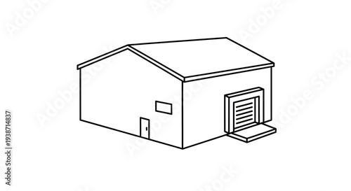 Warehouse Building Icon, Industrial Storage Facility, Simple Line Art