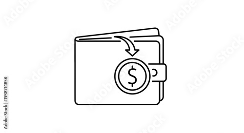 Wallet with incoming money icon, financial concept, cash flow, savings, income, investment
