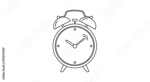 Vintage Alarm Clock, Classic Timepiece, Retro Wake Up Call, Simple Line Art