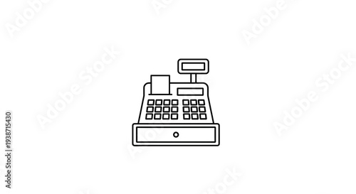 Vintage Cash Register Icon, Retro Calculator, Old School Point of Sale Machine, Business Symbol