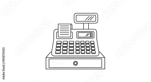 Vintage cash register icon, retro accounting machine, financial transaction symbol