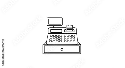 Vintage Cash Register Icon, Retro Calculator, Old School POS System, Business Finance