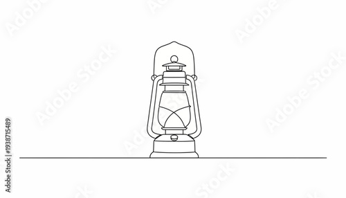 Vintage kerosene lantern, minimalist line art illustration on white background