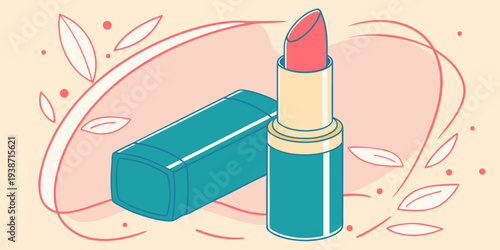 Trendy lipstick cosmetic illustration with minimal beauty design. Ideal for makeup branding, beauty blog graphics, fashion advertising, cosmetic packaging, and feminine lifestyle themes.