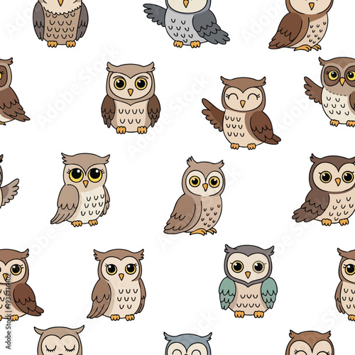 Cute Collection of Diverse Owls with Varied Expressions and Colors