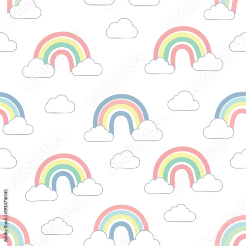 Colorful Rainbow and Cloud Pattern for Creative Design and Kids Decor