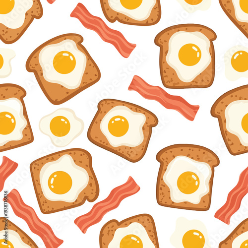 Delicious Breakfast Toast with Sunny Side Up Eggs and Crispy Bacon