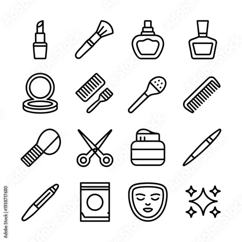 Professional Beauty Cosmetics and Personal Makeup Tool Icons