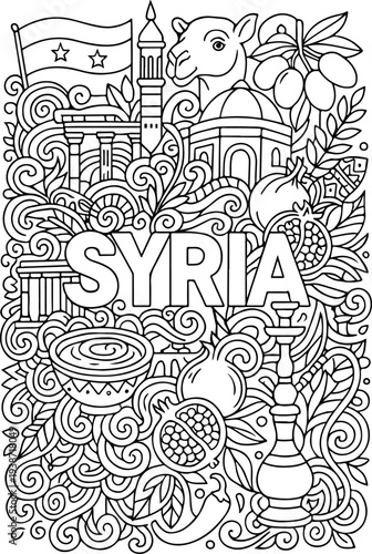 Syria hand drawn vector illustration doodle art line art coloring page for kids