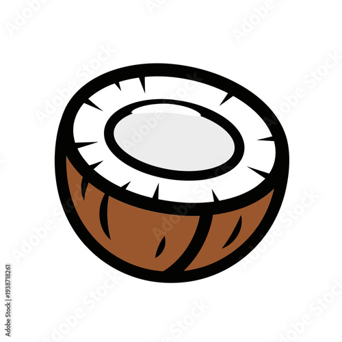 Coconut icon, tropical food and organic cosmetic ingredient vector.