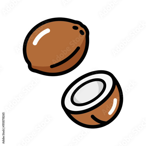 Coconut icon, tropical food and organic cosmetic ingredient vector.