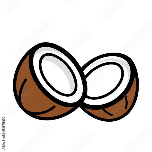 Coconut icon, tropical food and organic cosmetic ingredient vector.